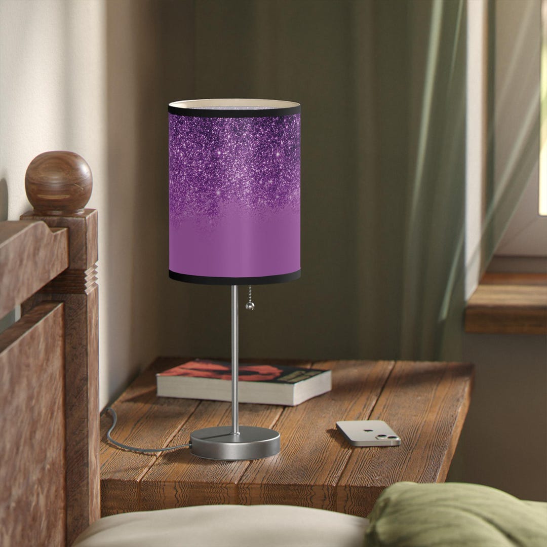 Purple Glitter Lamp: Modern Accent Light With Steel Base