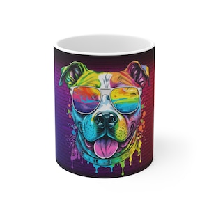 Neon Dog, Dog Mom, Dog Lover, Pitbull, Pittie, Neon Pitbull Ceramic Mug 11oz