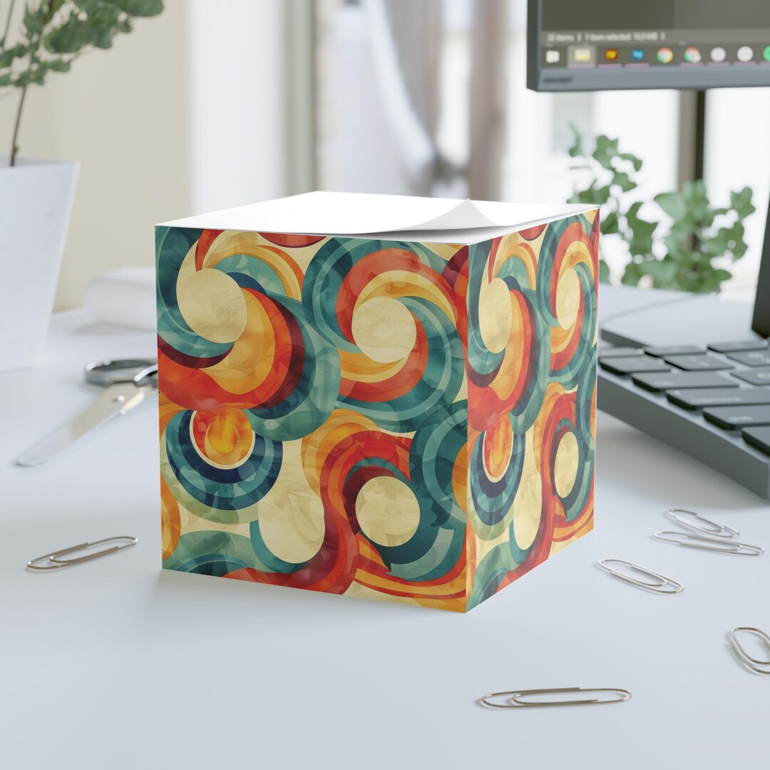 Colorful Abstract Swirl Note Cube: Artistic Desk Organizer - Etsy