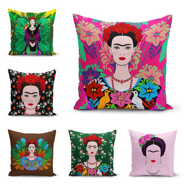 Housse de coussin Frida Kahlo mexicaine, taie d'oreiller artiste mexicain, literie traditionnelle, cadeau de pendaison de crémaillère, cadeau d'anniversaire, fait main