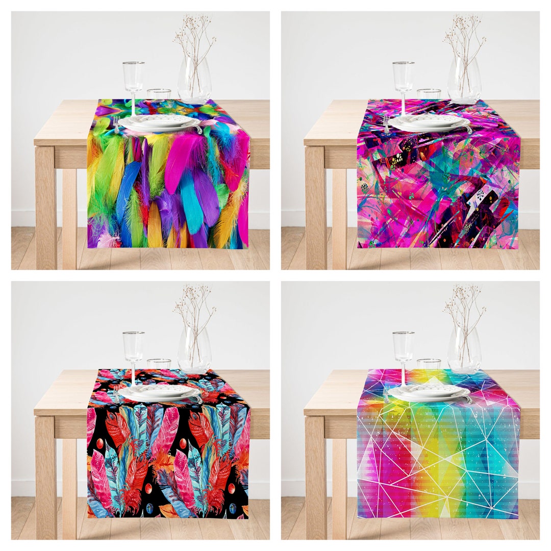 Vivid Rainbow Color Table Runner,abstarct Room Table Cloth,multi Color ...