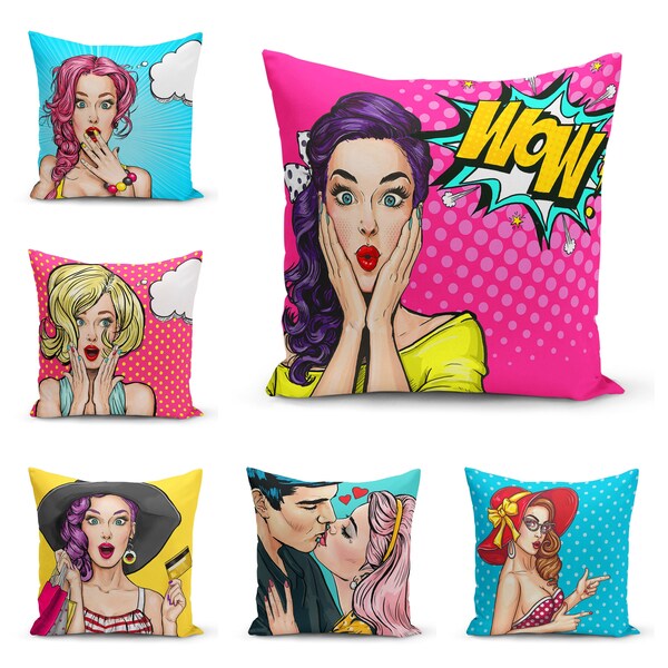 Wow Style Pop Art Pillow Cover,Love Super Mom Pillow Case,Woman Pattern Bedding Cushion Case,Housewarming Gift,Birtday Gift,Handmade