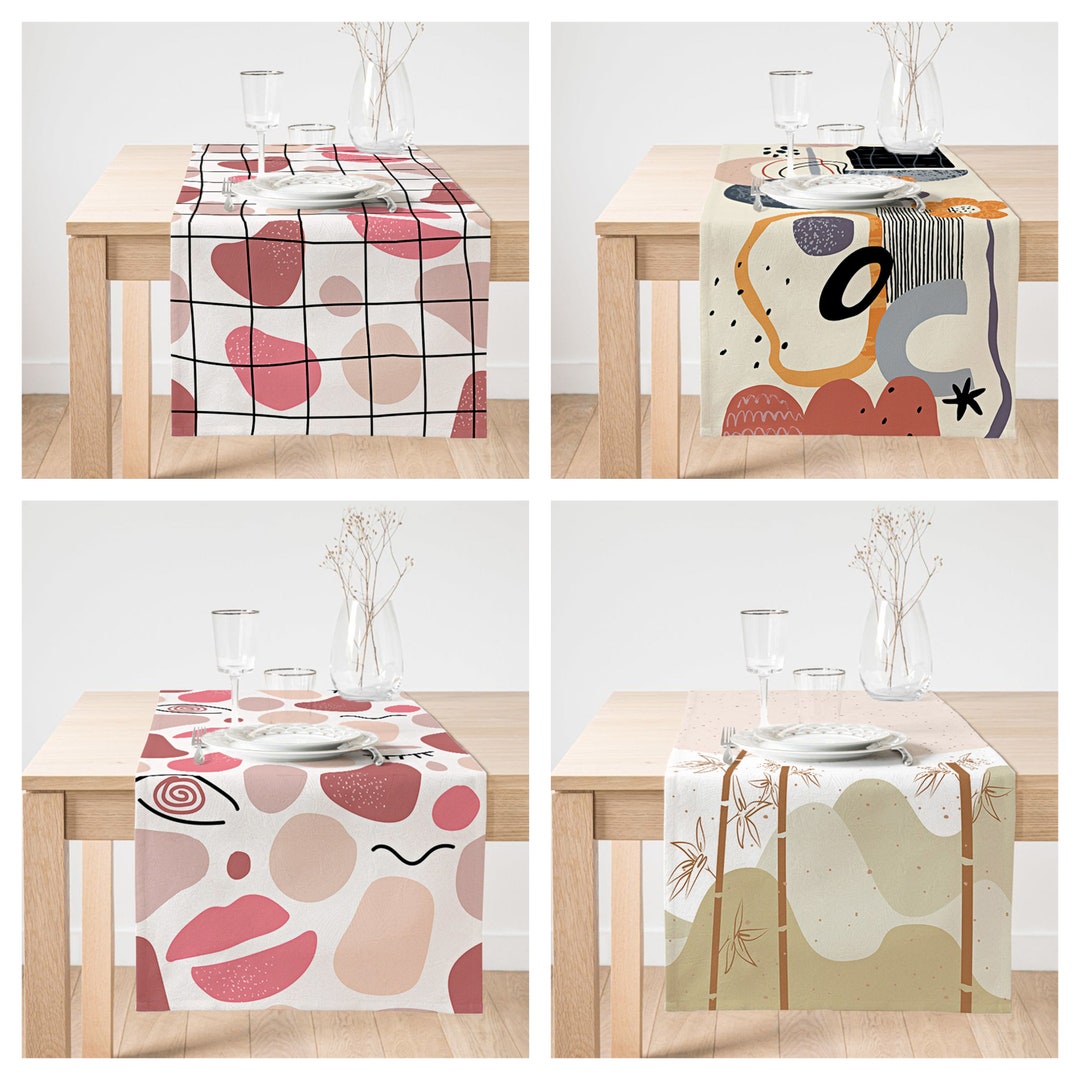 Soft Colors Table Runner,abstract Dining Room Table Cloth,strips Kitchen Table Top,leaf Table