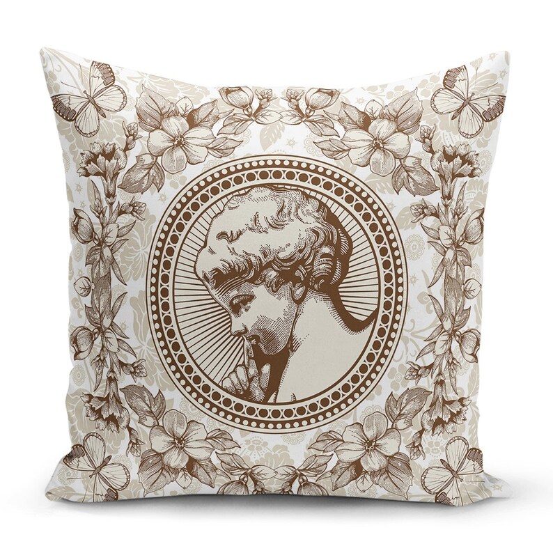Ancient Greek Sculpture Cushion Cover,greek Alphabet Cushion Case,brown