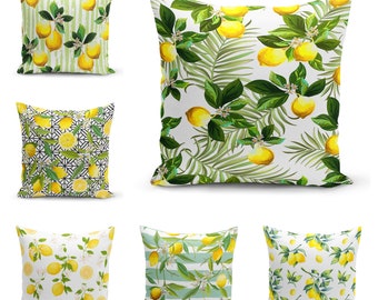 Lime and Leaf Floral Cushion Cover,Lime Pillow Case,Yellow Lemon Decoration, Garden Party Summer Style Pillow Cover,Housewarming Gift