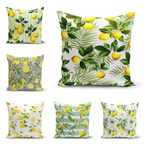 Lime and Leaf Floral Cushion Cover,Lime Pillow Case,Yellow Lemon Decoration, Garden Party Summer Style Pillow Cover,Housewarming Gift