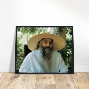 Osho Wooden Framed Portrait | Rajneesh Photo | Sage Reminder Image | Sacred Serenity Home Decor | Tranquil Art