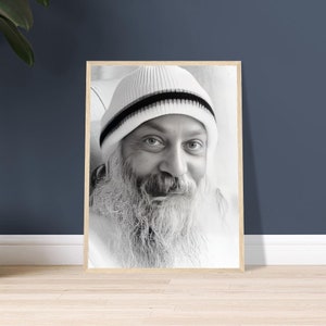 Osho Rajneesh Wooden Framed Portrait | Spiritual Teacher Photo | Sage Reminder Image | Sacred Serenity Home Decor | Tranquil Art