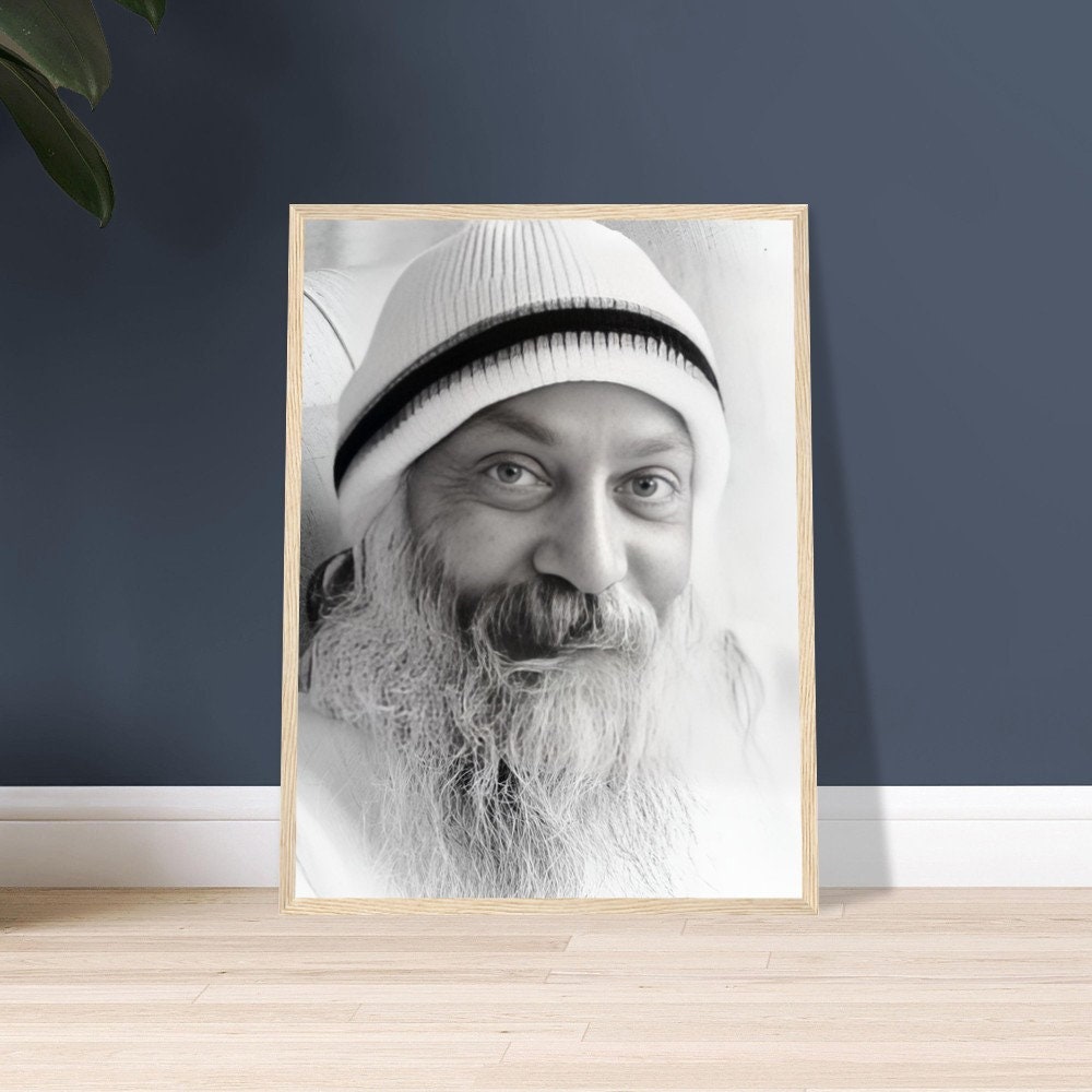 Osho Rajneesh Wooden Framed Portrait | Spiritual Teacher Photo