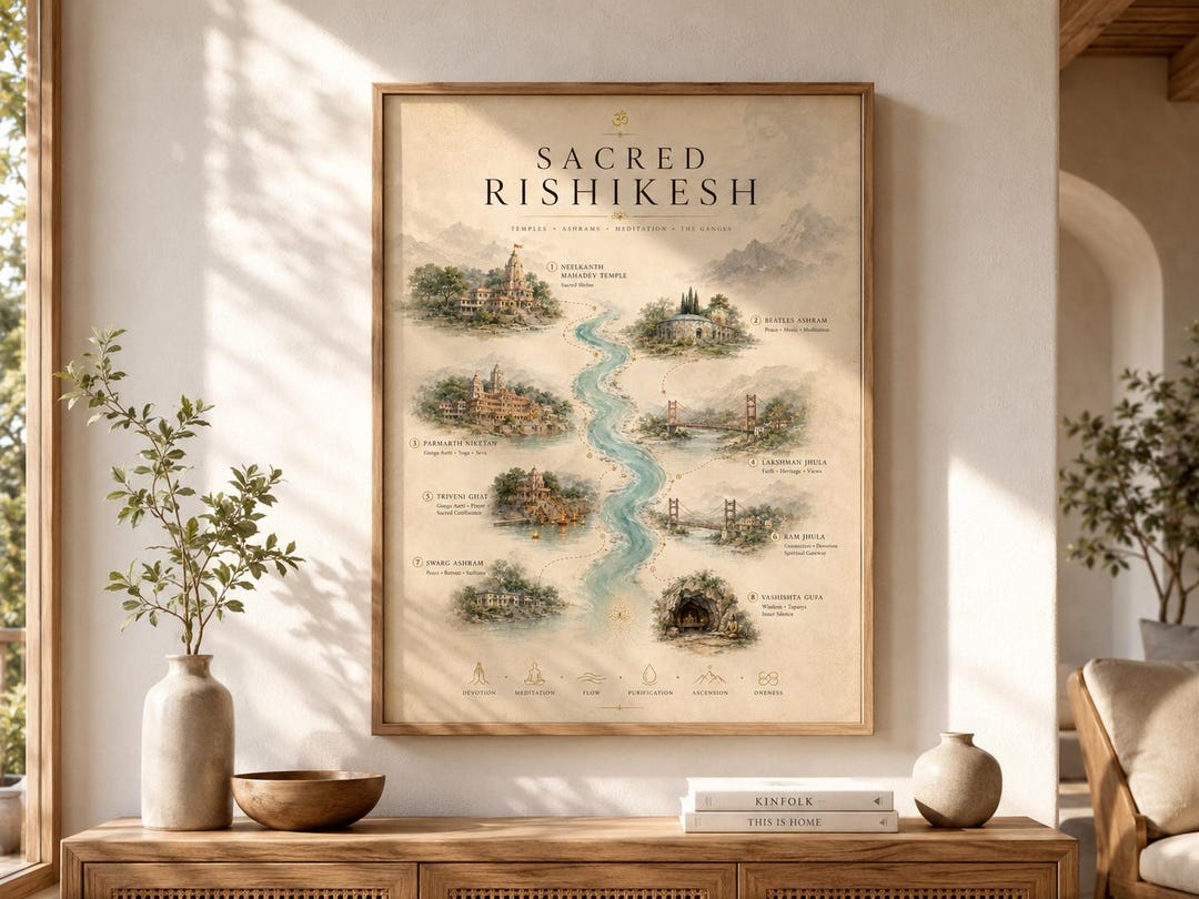 Hrishikesh Map Sacred Rishikesh Map Unframed Poster | Spiritual India Wall Art ...