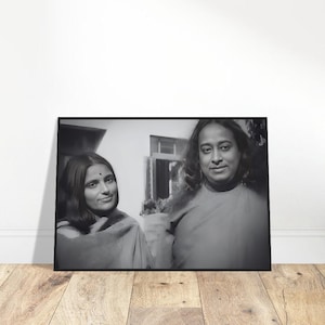 Wooden Framed Picture Of Sri Anandamayi Ma & Yogananda | Guru Photo | Sage Reminder Image | Sacred Serenity Home Decor | Tranquil Art