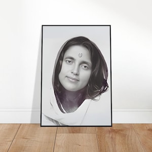 Wooden Framed Portrait Of Sri Anandamayi Ma | Female Guru Photo | Sage Reminder Image | Sacred Serenity Home Decor | Tranquil Art