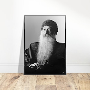 Osho Rajneesh Wooden Frame Poster, Spiritual Home Wall Decor