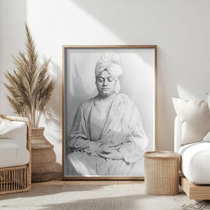 Swami Vivekananda Unframed Portrait | Guru Photo | Sage Reminder Image | Sacred Serenity Home Decor | Tranquil Art