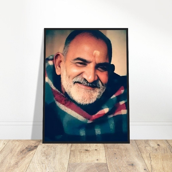 Unframed Poster Of Neem Karoli Baba Wooden | Bhagavan Photo | Sage Reminder Image | Sacred Serenity Home Decor | Tranquil Art