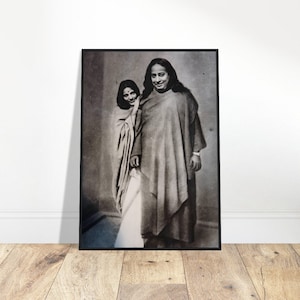 Wooden Framed Picture Of Sri Anandamayi Ma & Yogananda  | Guru Photo | Sage Reminder Image | Sacred Serenity Home Decor | Tranquil Art
