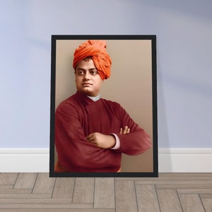 Swami Vivekananda Wooden Framed Portrait | Guru Photo | Sage Reminder Image | Sacred Serenity Home Decor | Tranquil Art