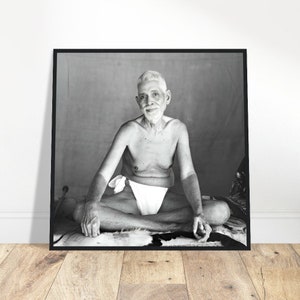 Ramana Maharshi Wooden Framed Portrait | Bhagavan Photo | Sage Reminder Image | Sacred Serenity Home Decor | Tranquil Art