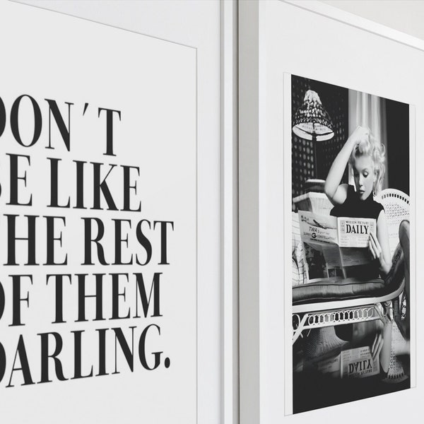 Fashion Wall Print bundle - Coco Chanel quote - Marylin Monroe vintage photo - Black and White luxury bundle - Stylish art bundle - Gallery