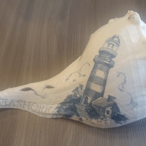 Real Lightning Whelk Seashell Decoupage Lighthouse