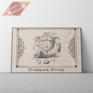 Luftschiff Wand Kunst - Druckbare Vintage Raum Dekor - Moderne Illustration Sci-Fi Kunst - Boho Style Tapete - Antike Zeichnung Wand Dekor Geschenk