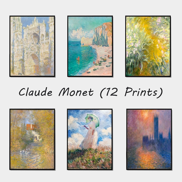 12 Prints Of Claude Monet, Printable Wall Art Collection, Trendy Museum Poster Gallery Wall Set, Old Painting Print Bundle