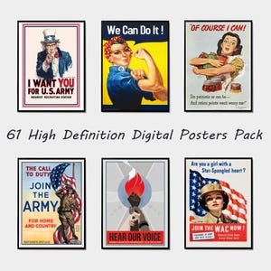 61 Vintage WW2 Propaganda Posters Bundle, High Quality Scanned Printable Wall Poster, Printable Digital Instant Download, Protest Posters