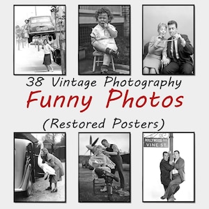 38 Funny Vintage Photography Print Bundle, Black And White Photo Prints, Retro Old Picture Digital Download, Printable Vintage Wall Art