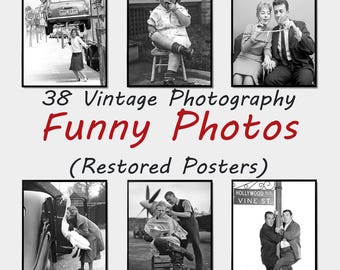 38 Funny Vintage Photo Prints, Black and White Photography (Digital Download)