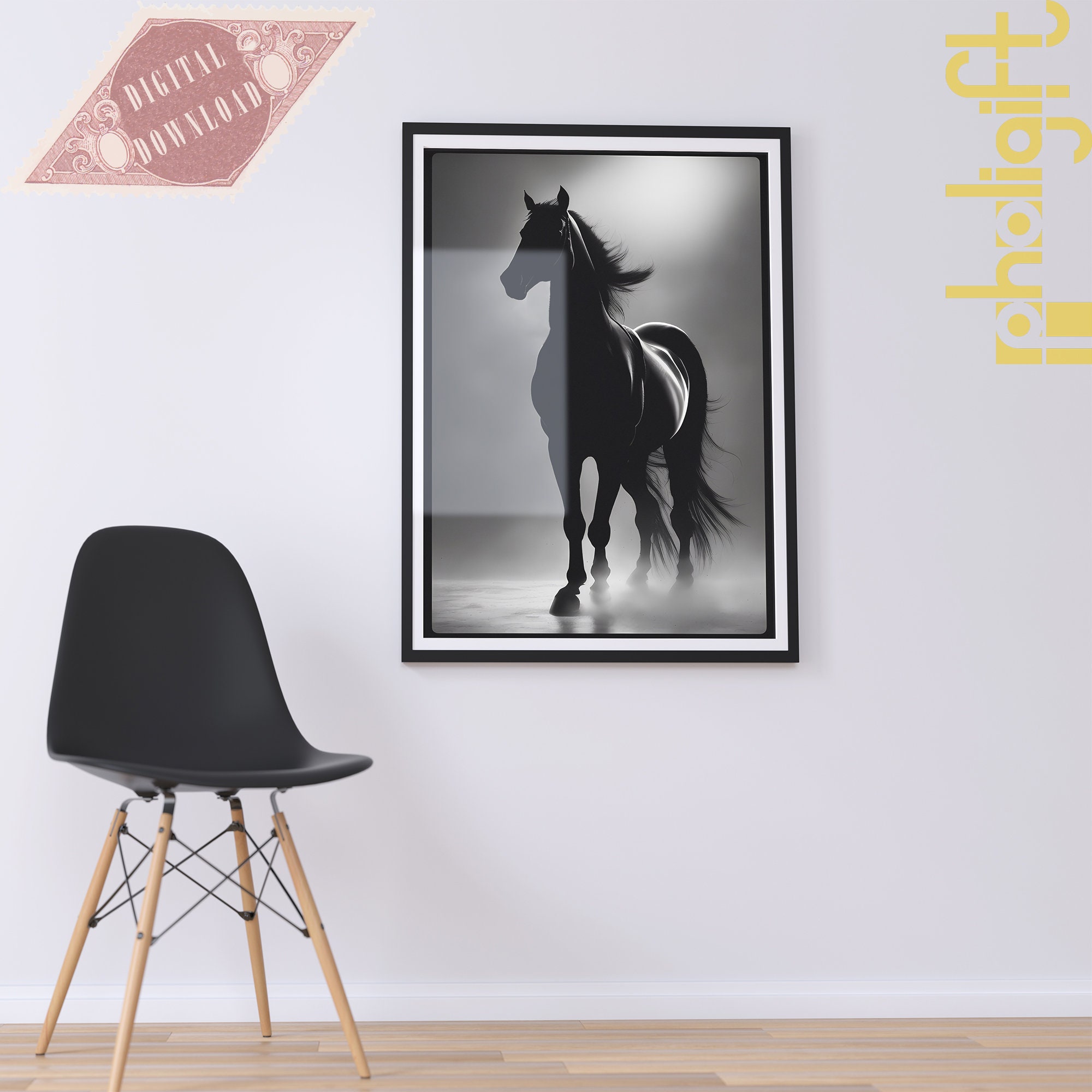 Black Horse Wall Art Print. Printable Equestrian Poster Etsy