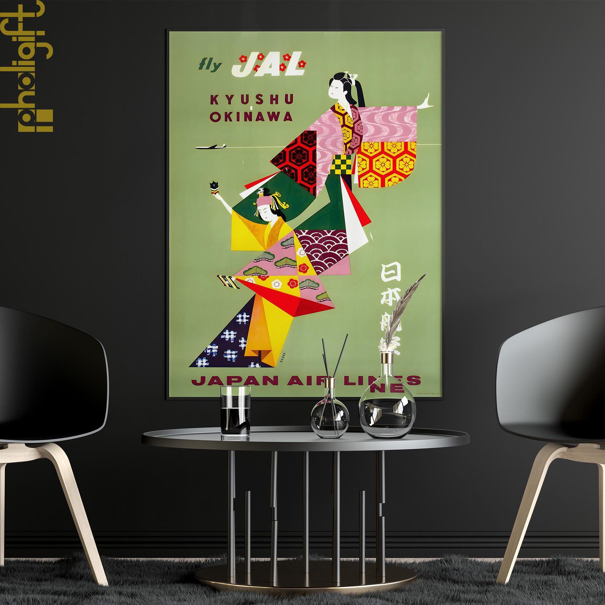 Vintage Japan Airlines Poster – Geisha, Okinawa Travel Art - Etsy
