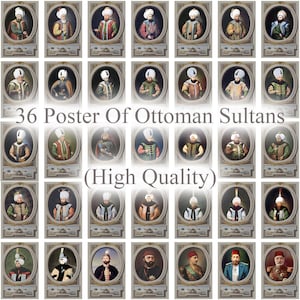 36 Poster von Osmanischen Sultanen, Geschenk für Turkiye, Muslimische Wandkunst, Vintage Monarch Print Bundle, Druckbare Osmanische Gemälde, Empire Of Turk