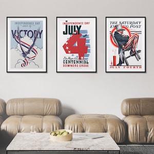Set of 3 Independence Day Prints, July Fourth Printable Wall Art, Patriotic Wall Decor, Vintage American History Poster