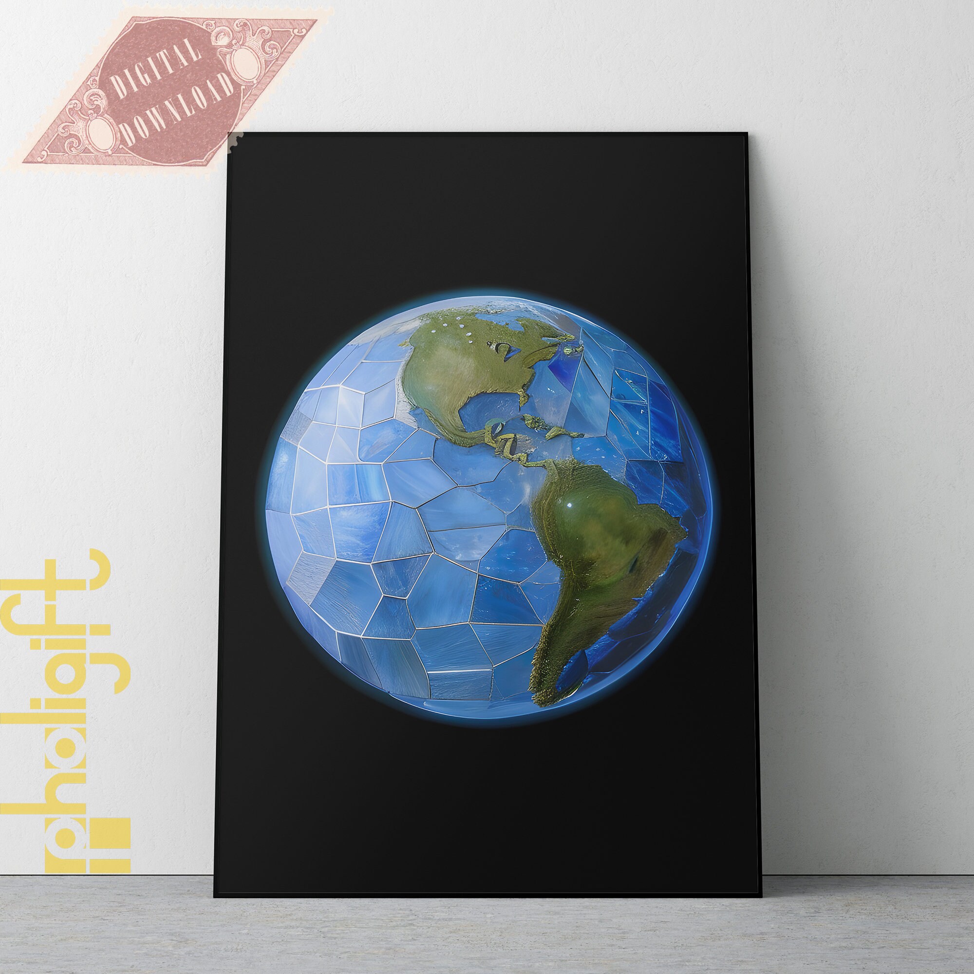 Marble Style Earth Day Wall Poster, Printable Earth Wall Art, Save the Illustration Print