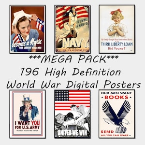 Conjunto de 196 pôsteres de propaganda vintage da Segunda Guerra Mundial, mega pacote, pôster de parede para impressão em resolução aumentada, pôster de protesto, arte digital de parede