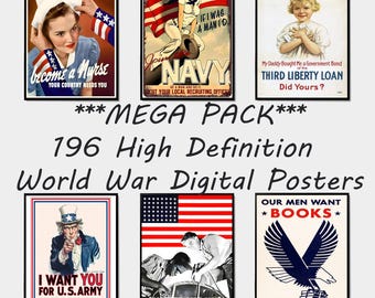 Vintage World War Propaganda Poster Set, High Resolution Prints (Digital Download)