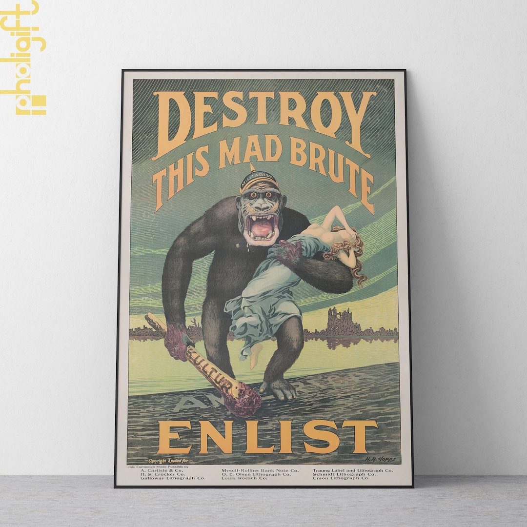 Vintage destroy This Mad Brute WWI Propaganda Poster Military Wall vintage-destroy-this-mad-brute-wwi-propaganda-poster-military-wall