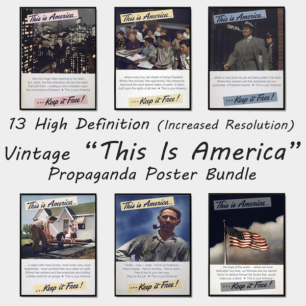 13 Vintage This is America Printable Poster, Keep It Free Propaganda Poster Pack, Retro Political Home Decor Print, Printable 1940s Poster