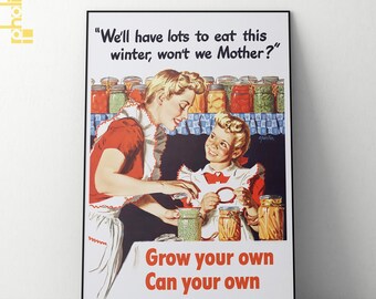 WWII 'Grow Your Own' Propaganda Poster, Vintage Kitchen Art