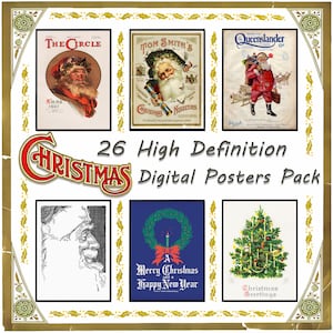 26 Christmas & Santa Claus Printable Poster Bundle, Vintage Gallery Wall Art, High Quality Xmas Bundle, Winter Digital Printable Pack