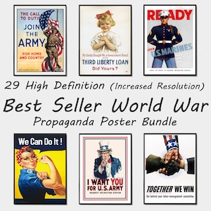 Paquete de 29 carteles de la Segunda Guerra Mundial más vendidos de alta calidad: carteles de propaganda de alta resolución de la Segunda y la Primera Guerra Mundial, carteles imprimibles de la década de 1940, descarga instantánea
