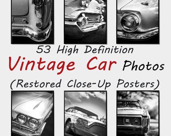 Conjunto de pósteres fotográficos de coches clásicos, arte automovilístico clásico, blanco y negro (descarga digital)
