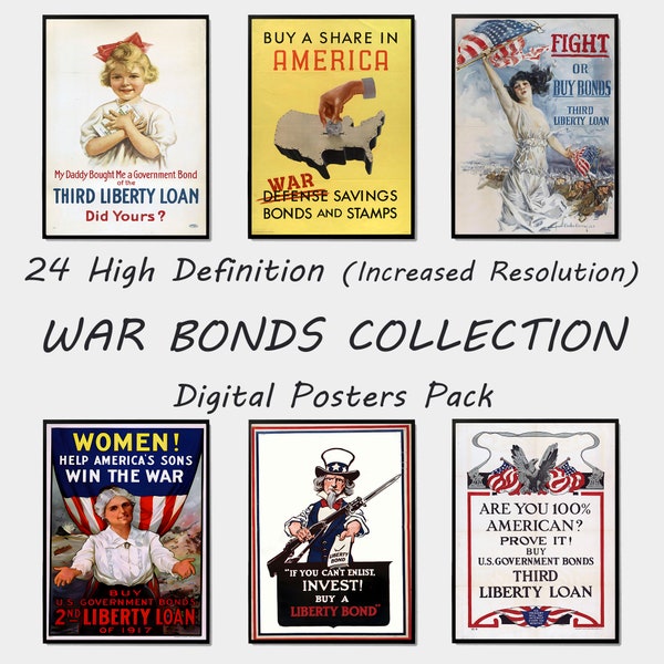 24 High Quality War Bonds Poster Bundle, Increased Resolution World War Propaganda Posters, Printable 1940s Posters, Instant Download Prints