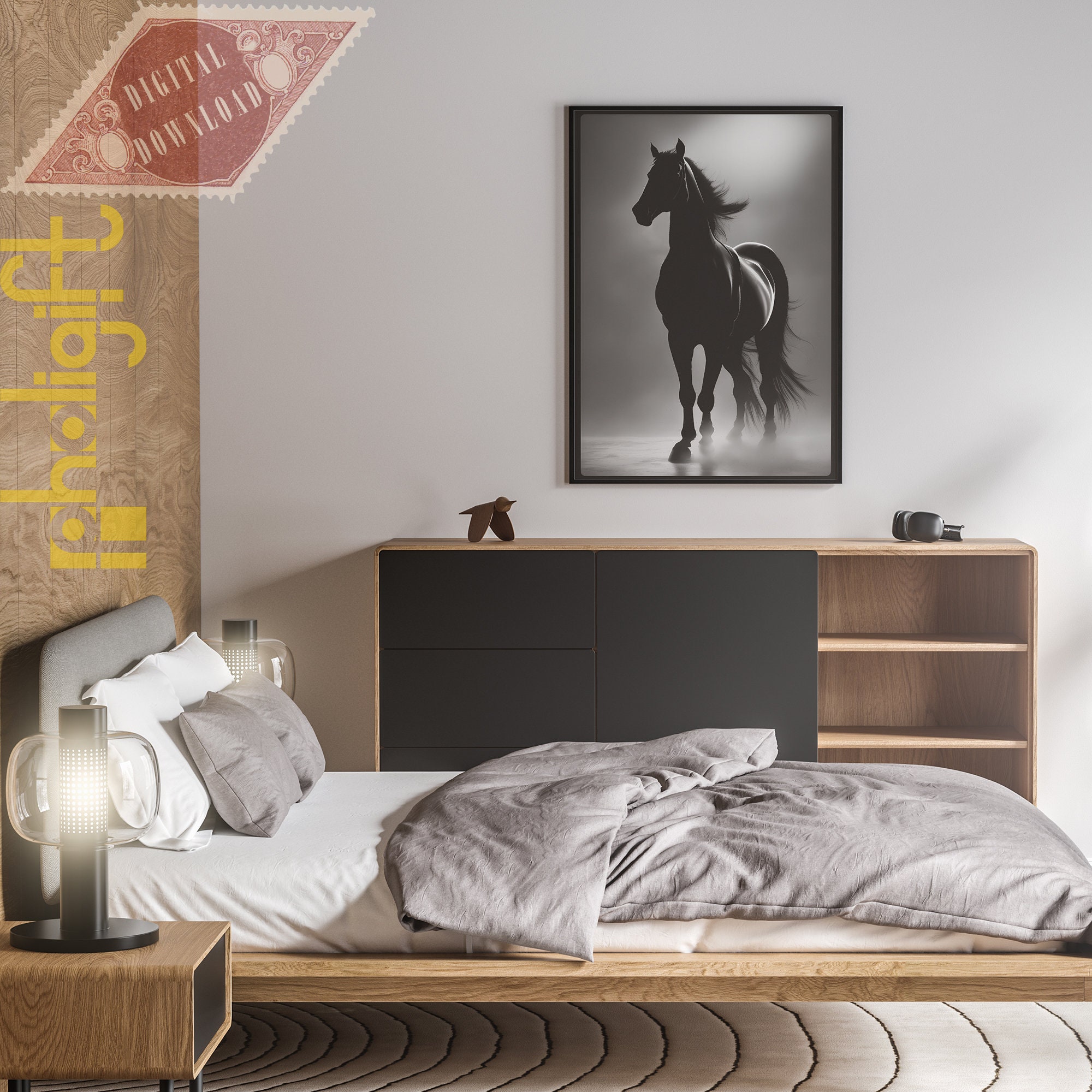 Black Horse Wall Art Print. Printable Equestrian Poster Etsy