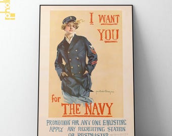 I Want You for the Navy Vintage Recruitment Poster, Matte Vertical Poster