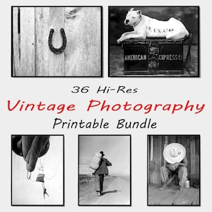 36 Vintage Photo Wall Art Bundle, Retro Photography Print Set, Digital Download Western Wall Decor, Printable Black And White Photo Art