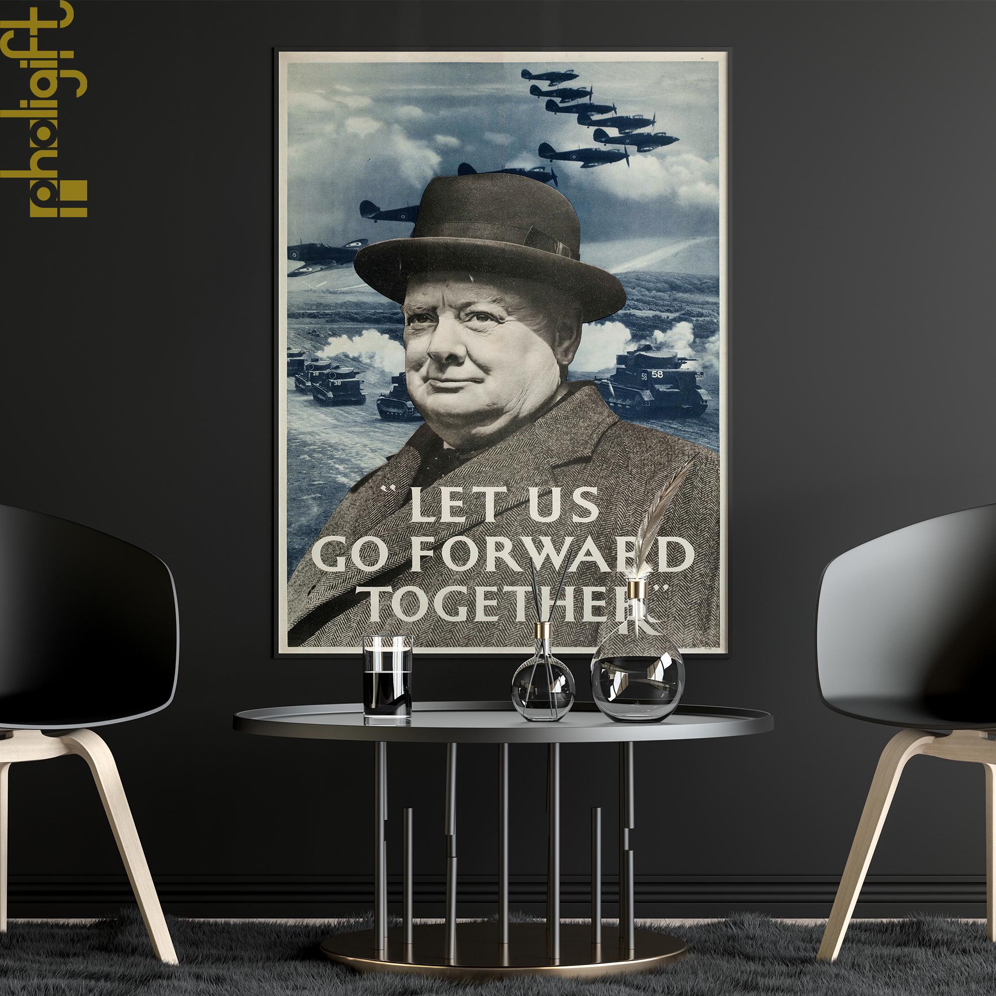 Ecool Sir Winston Churchill ww2 Poster Let us Go Forward Together Retro