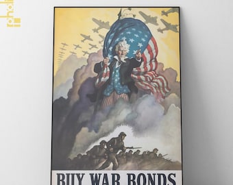 WWII Buy War Bonds Poster, USA Propaganda Art Print