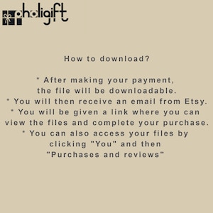 May include: Tan background with the text "How to download?" and instructions on how to access files after purchase. The pholigift logo is in the top left corner.