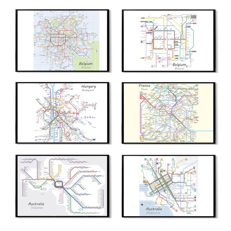 61 Transit Maps of Cities, Metro System Subway Poster, Mass Transit Map ...